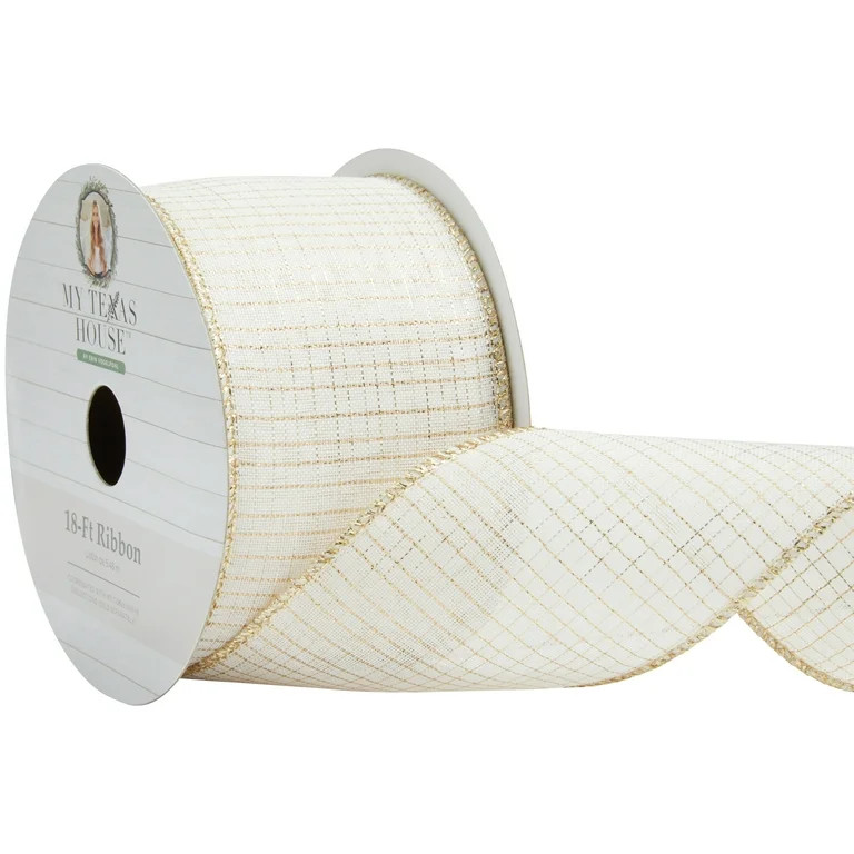 My Texas House White and Gold Plaid Ribbon, 18 ft - Walmart.com | Walmart (US)