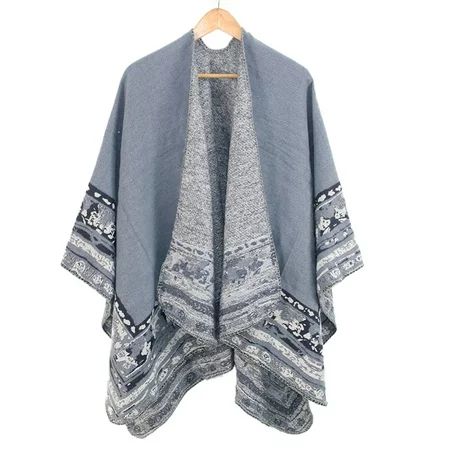 LoyisViDion Coat Women Winter Warm Oversized Printing Blanket Cape Wraps Shawl Cardigans Blue One si | Walmart (US)
