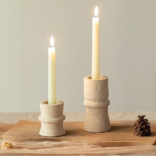 Romadedi Beige Paper Mache Taper Candle Holders, Set of 2 | Amazon (US)