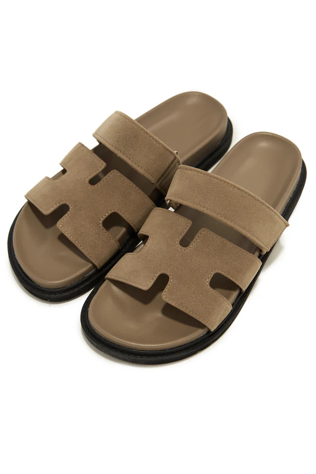 Miss Lola | Sun Kissed Taupe Slip On Sandals | MISS LOLA
