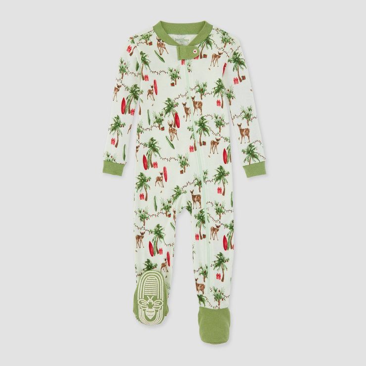 Burt's Bees Baby® Baby Island Holiday Organic Cotton Footed Pajama - Green | Target