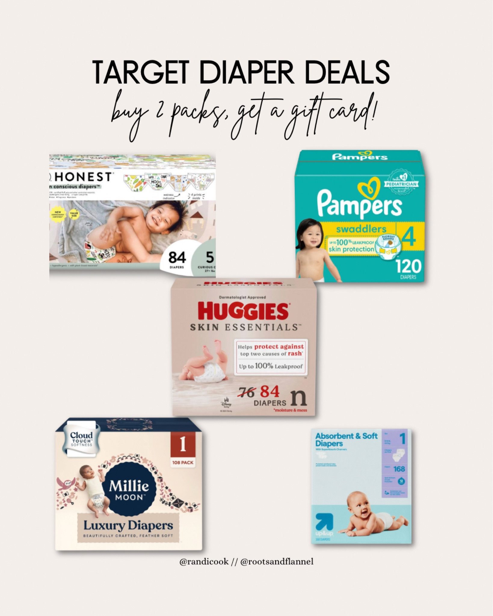 Promo on diaper packs from Target! Buy two packs and get Target gift card.  Great way to stock up!

Baby | Sale | Special | Pampers | Huggies | Millie Moon | Honest Companyy

#LTKBaby #LTKBump