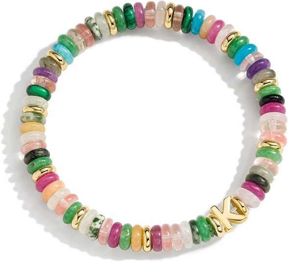 Initial Bracelets for Women, Natural Gemstone 14K Gold Stretch Bracelets,Colorful Beaded Bracelet... | Amazon (US)