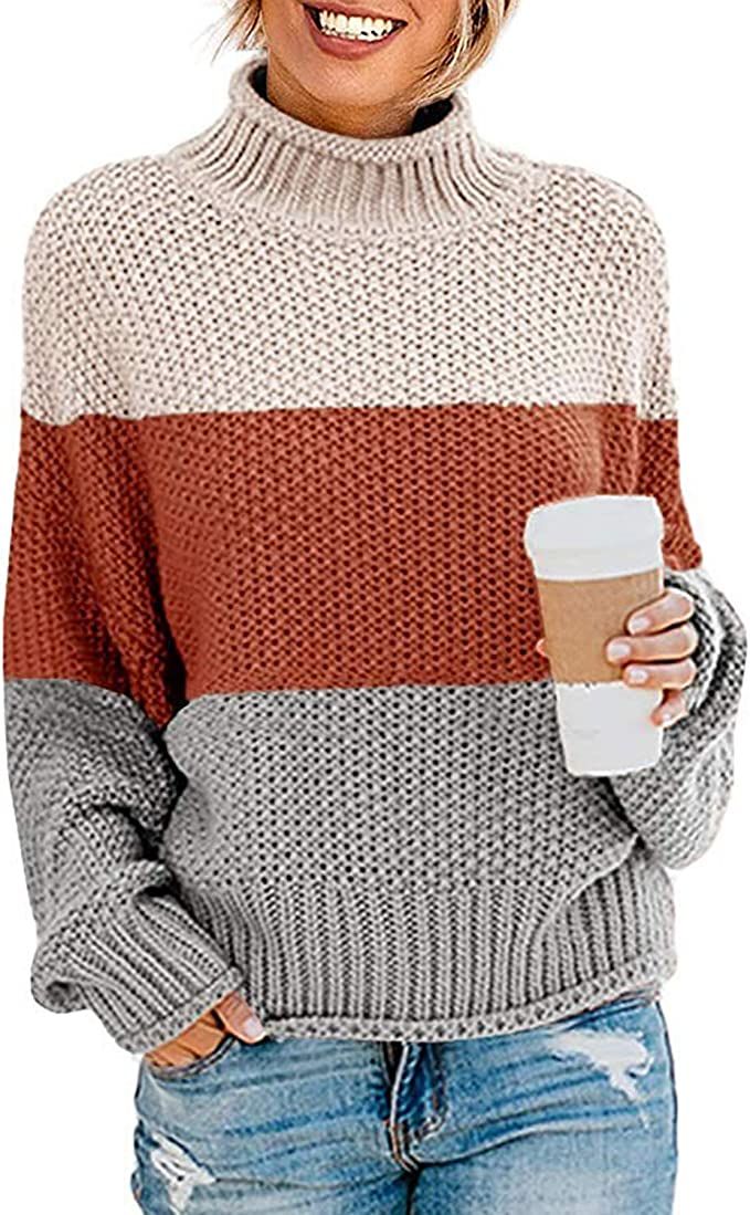VLRSY Women’s Turtleneck Sweater Oversized Long Batwing Sleeve Chunky Knit Pullover Tops | Amazon (US)