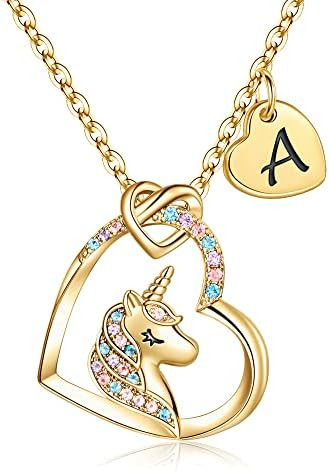 Hidepoo Unicorn Necklace Gifts for Girls - Colorful CZ Heart Pendant Initial Unicorns Necklaces f... | Amazon (US)
