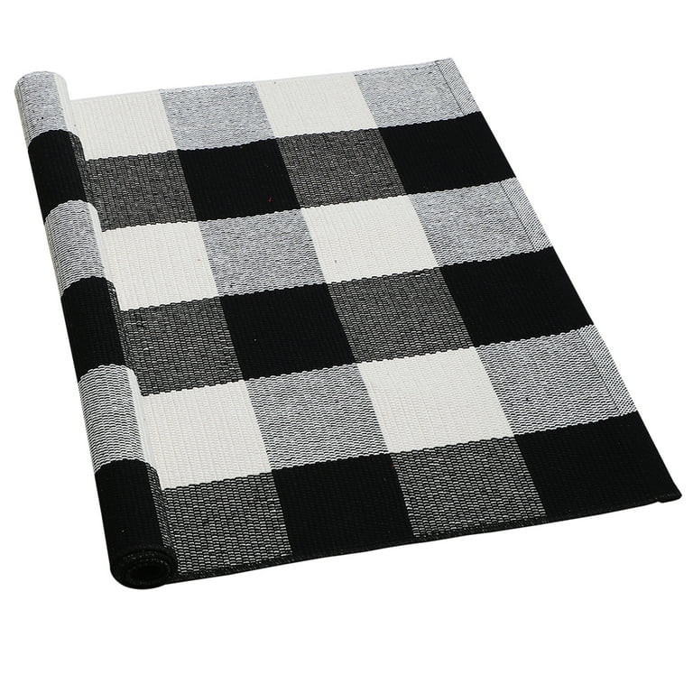 REGALWOVEN Cotton Plaid Area Rug Checkered Rug for Porch, Black White 35"x24" | Walmart (US)