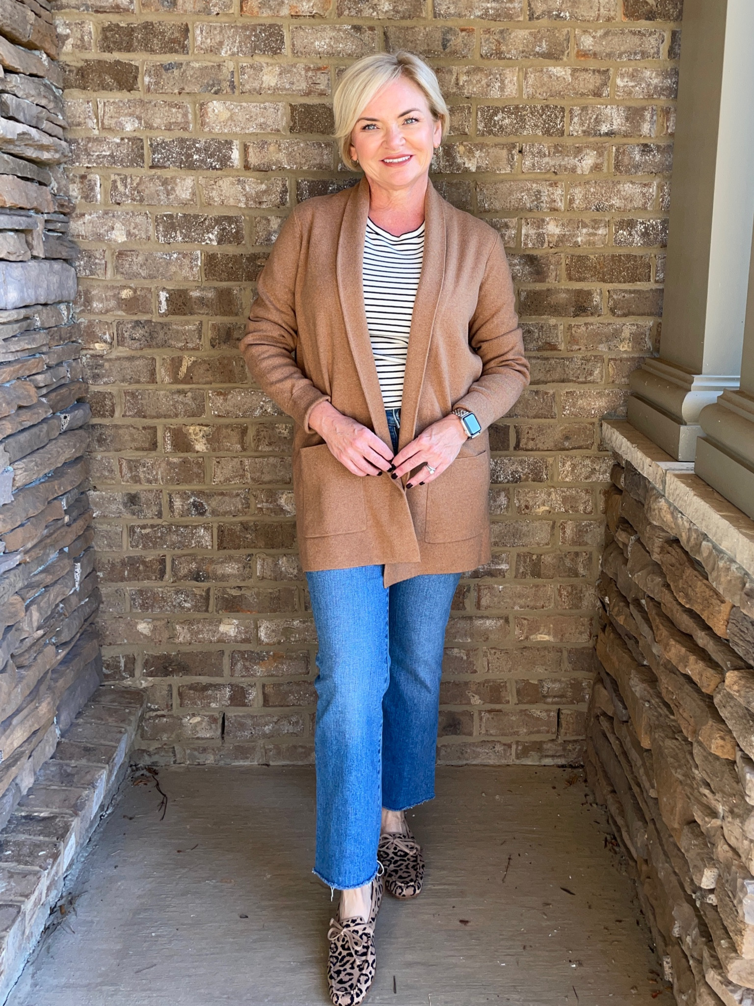 Perfect cozy outfit for early fall day! Wearing small cardigan & tee, 28 jeans. 
Jeans outfit
Sweater 
Cardigan
Fall outfits
Halloween
Cozy
Loafers
Petite 

#LTKstyletip #LTKworkwear #LTKover40