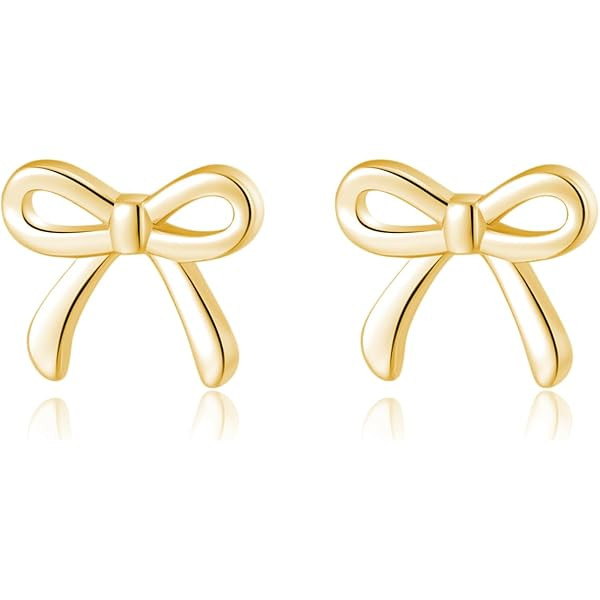 HANLI 14K Gold Plated Bow Studs for Women - Small Ribbon Coquette Earrings, Trendy Jewelry | Amazon (US)
