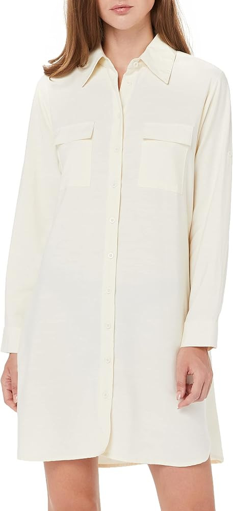 MANAIXUAN Women's Shirt Dress V Neck Long Sleeve Loose Casual with Pockets Front Button | Amazon (US)