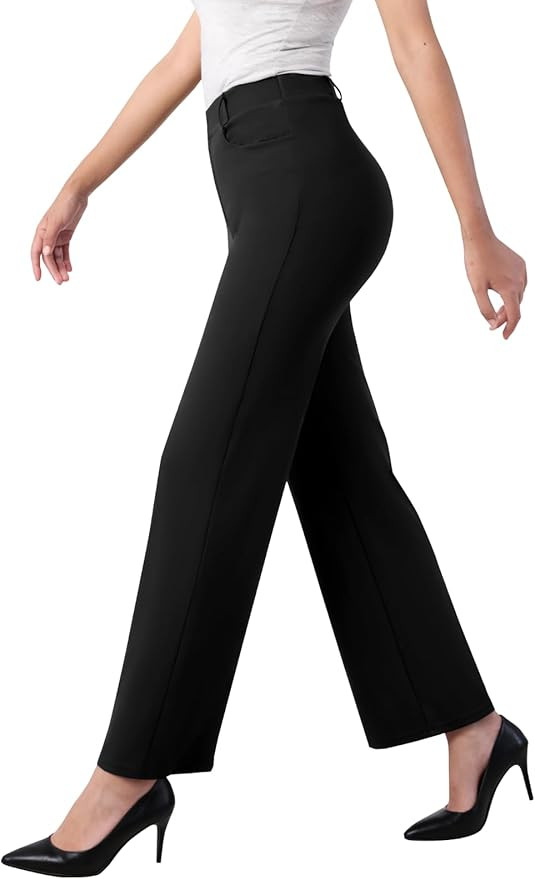 Women's Straight Wide Leg Dress Pants Stretchy Work Pants Business Casual Slacks with Pockets | Amazon (US)