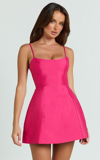 Carolina Mini Dress - Scoop Neck Panel Bodice Dress in Fuchsia | Showpo (US, UK & Europe)