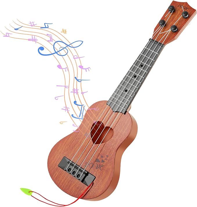 Kids Toy Guitar, Ukulele Beginner Musical Instrument, Easy to Hold 17 inches with 4 Adjustable St... | Amazon (US)