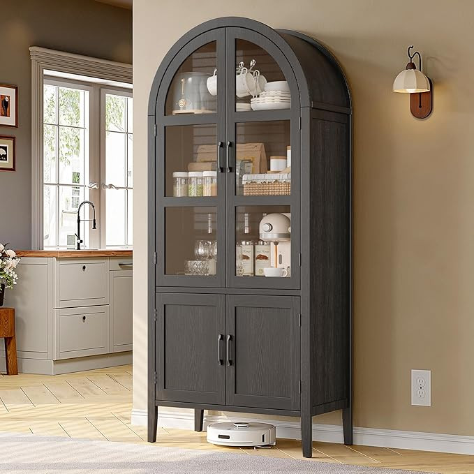 71" Tall Arched Cabinet, 5-Tier Arched Kitchen Pantry with Glass Doors & Shelves, Modern Display ... | Amazon (US)
