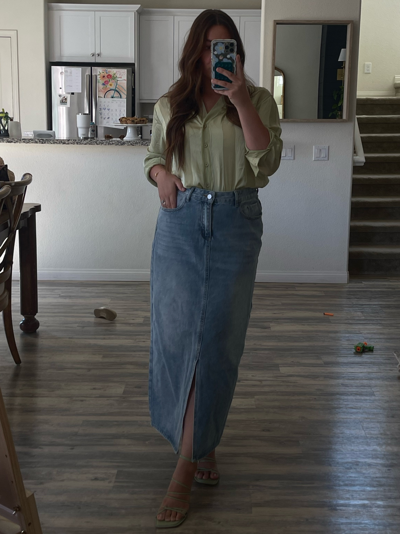 Sunday OOTD 🤍 #denimskirt #churchoutfit #spring #modestfashion