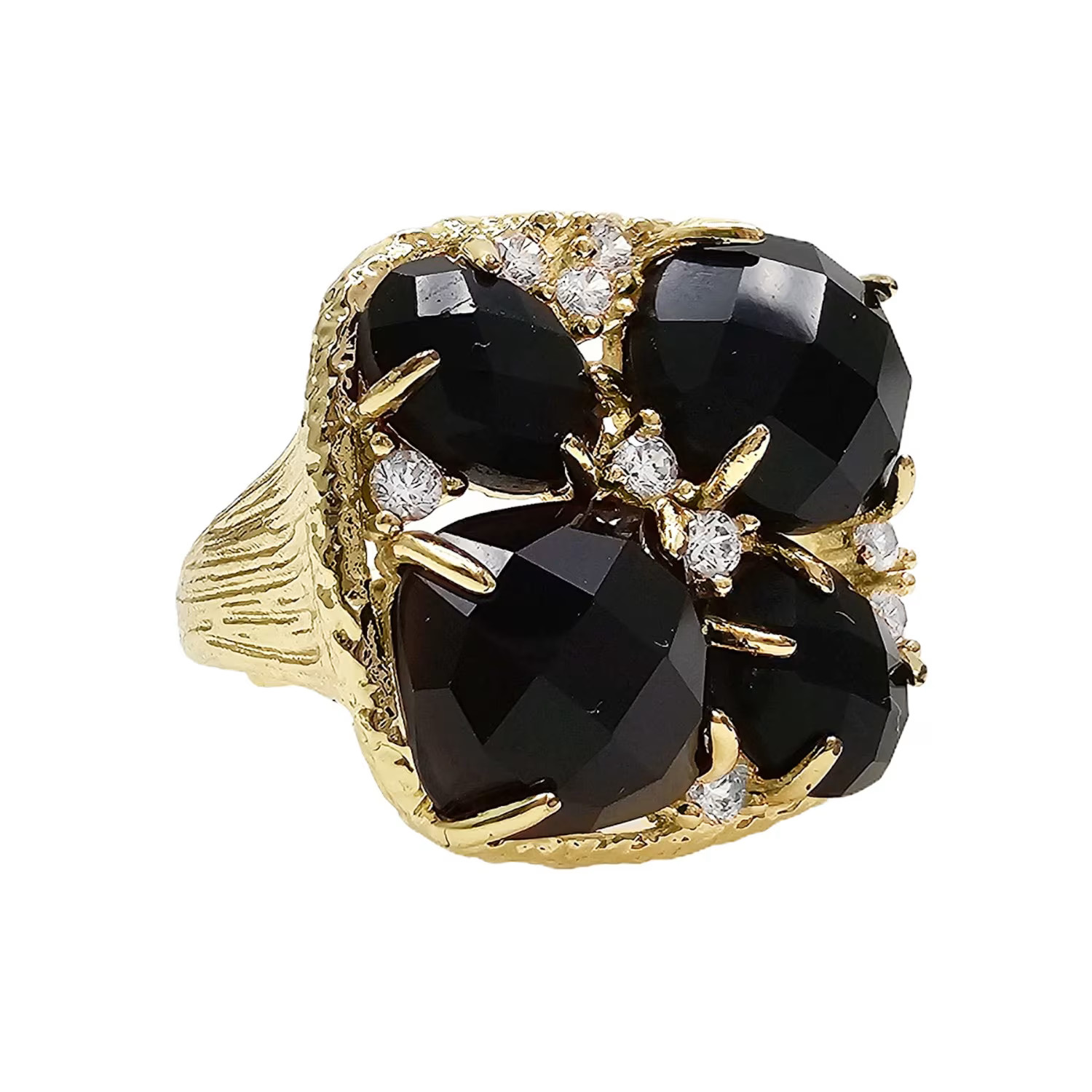 Black Agate With Zircon Statement Adjustable Ring | Wolf & Badger