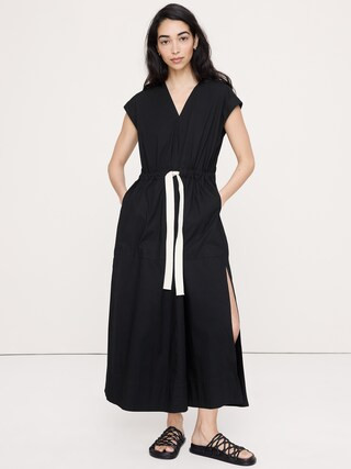 Stretch-Cotton Tie-Waist Maxi Dress | Banana Republic (US)