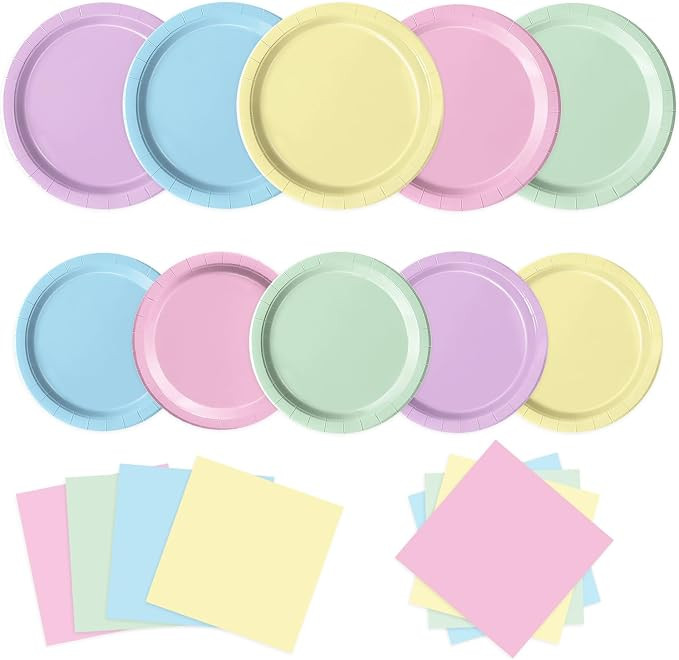 60 PCS Pastel Paper Plates and Napkins, Pastel Party Decorations, Rainbow Paper Plates for Colorf... | Amazon (US)