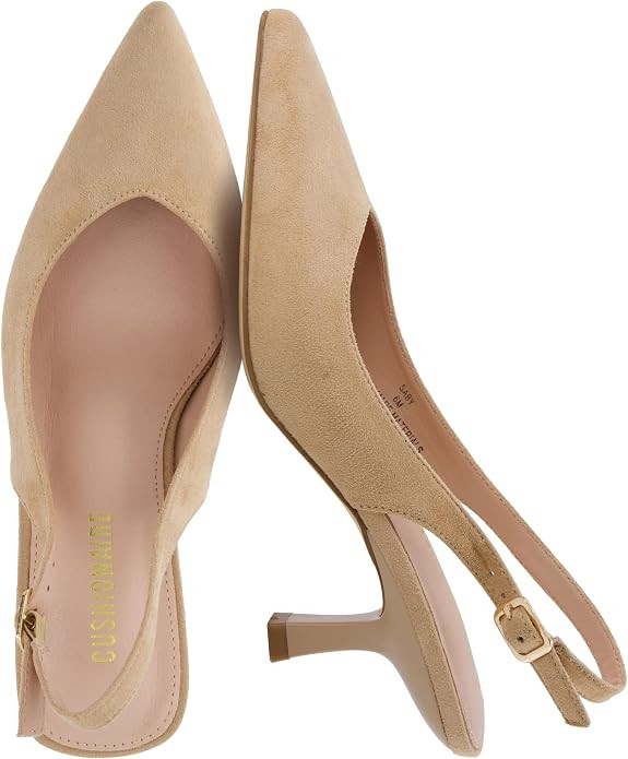 CUSHIONAIRE Saby Slingback Kitten Heels for Women, Pointed Toe Pumps with Adjustable Ankle Strap ... | Amazon (US)