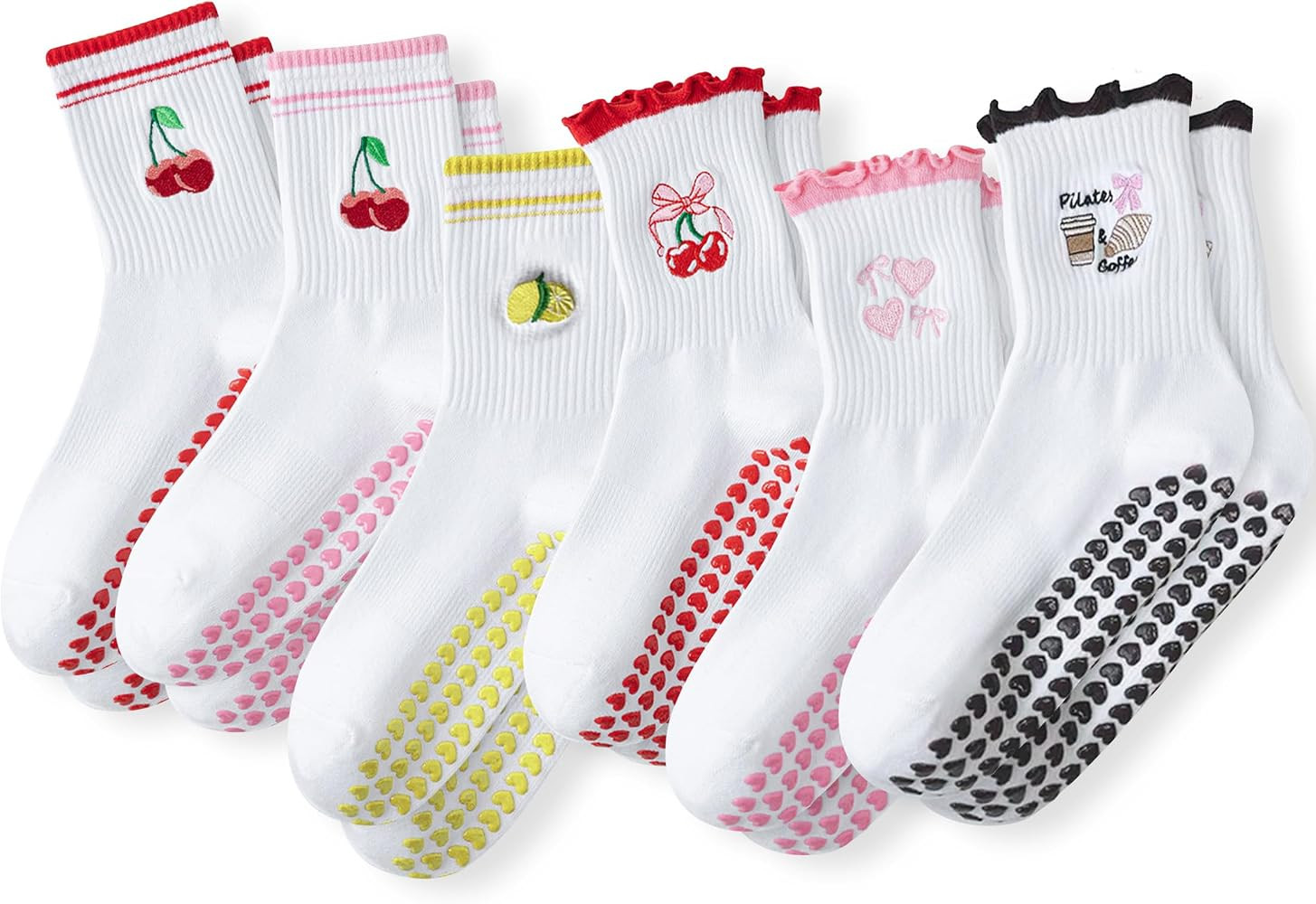 Grip Socks Pilates,4/6Pairs Cotton Cute Pilates Socks for Women, Ruffle Grippy Sock for Yoga Barr... | Amazon (US)
