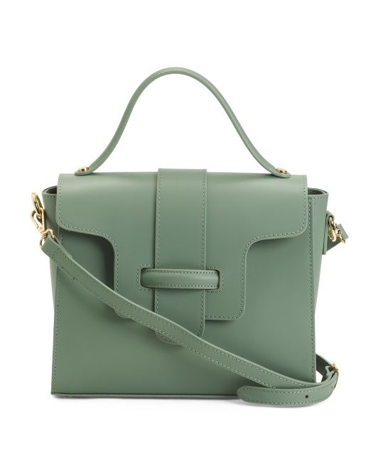 Made In Italy Leather Satchel With Tab Closure | TJ Maxx