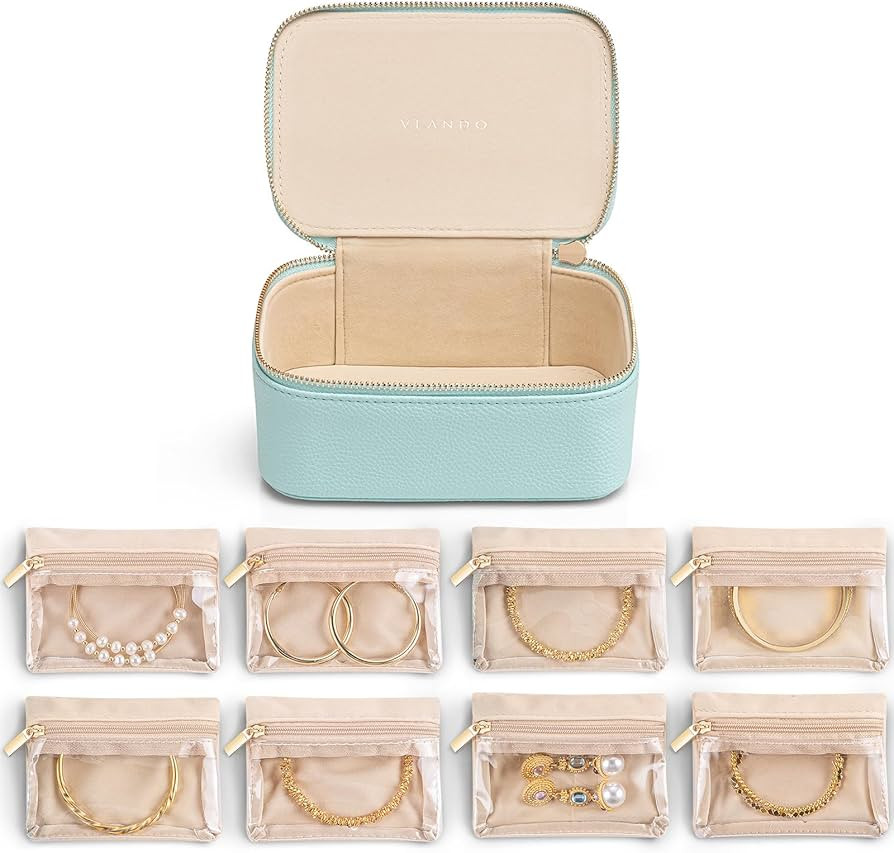 Vlando Jewelry Travel Organizer with 8 Velvet Jewelry Bags Travel Jewelry Storage Box Jewelry Cas... | Amazon (US)