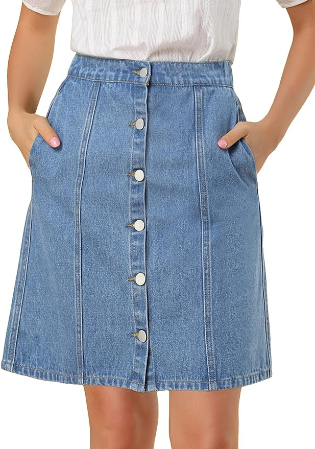 Allegra K Women's Denim Skirts 2026 Summer Casual A-Line Short Button Down Jean Skirt | Amazon (US)