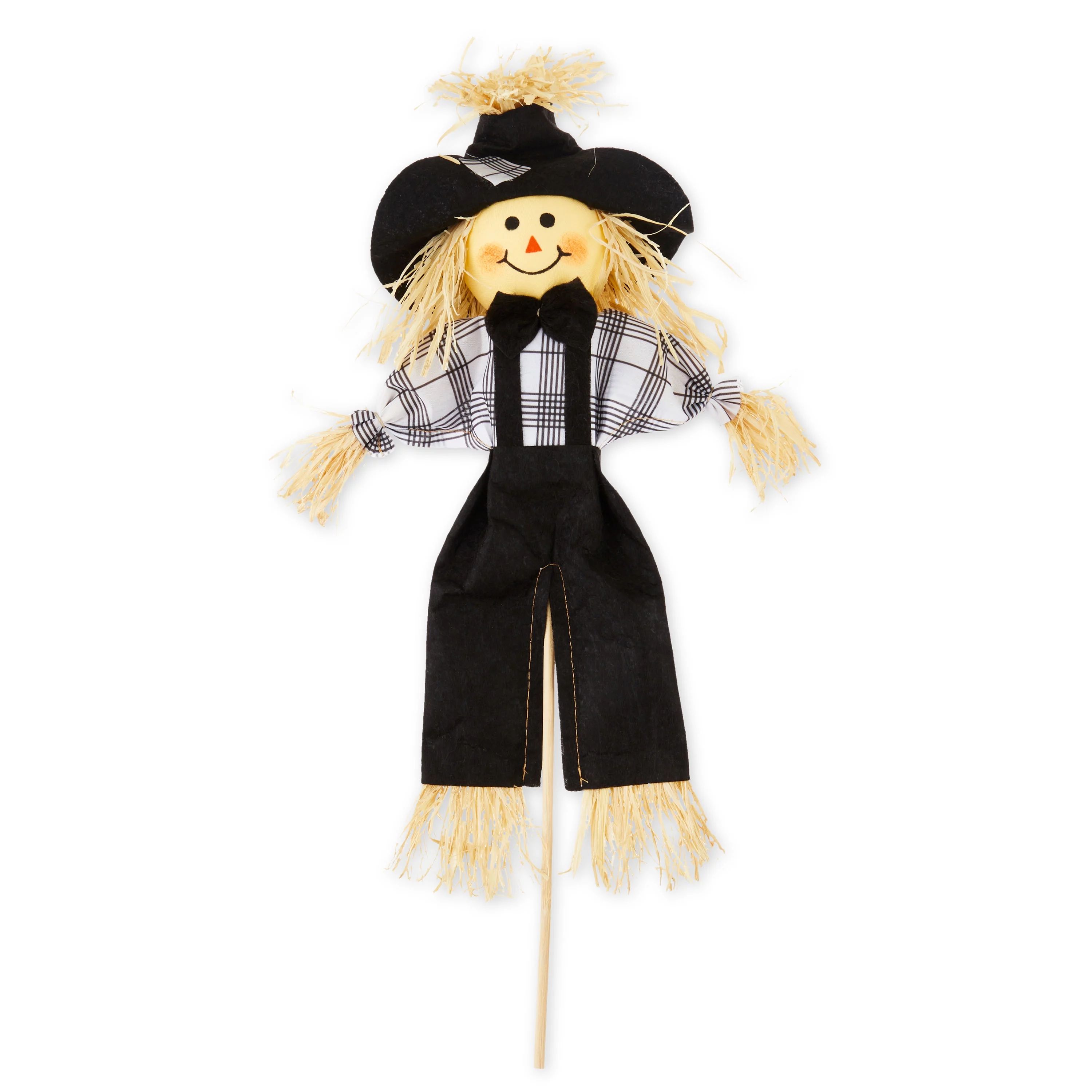 Harvest Scarecrow Pick Decoration, Black and White Plaid, 14 in, by Way To Celebrate | Walmart (US)