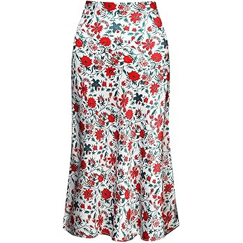 Keasmto Leopard Skirt for Women Midi Length High Waist Silk Satin Elasticized Cheetah Skirts | Amazon (US)