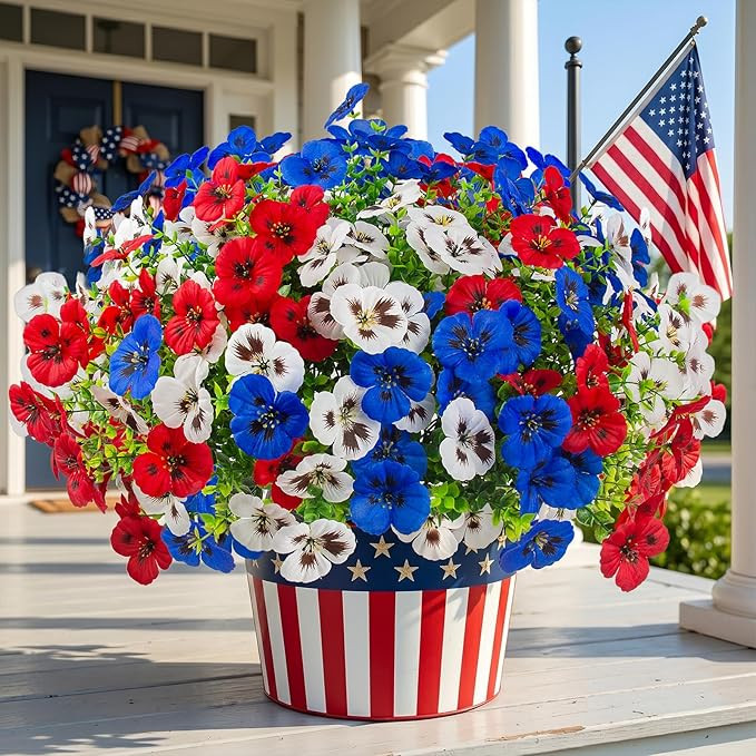 18 Pcs Artificial Fake Pansy Flowers for Outdoor, UV Resistant Faux Silk Pansies Patriotic Flower... | Amazon (US)