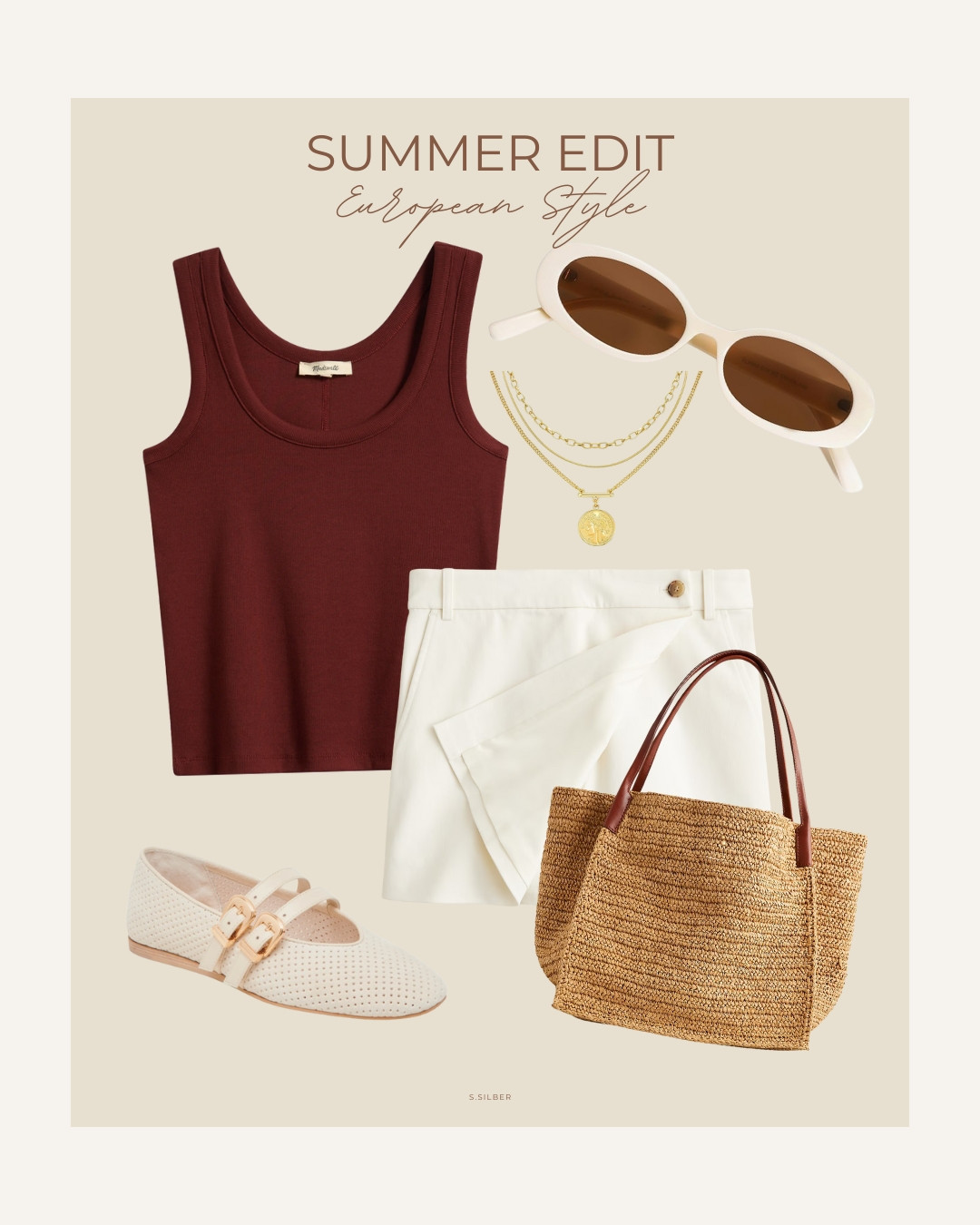 Elevated summer style is all about quality materials and simple pieces. This white linen J.Crew skort paired with a contrasting Madewell tank top is an easy foundation to build on.

Nordstrom Mary Janes, Amazon necklace, sunglasses. J.Crew tote bag, European style, summer outfit ideas, elevated casual, Stefana Silber 

 #LTKSeasonal #LTKMidsize #LTKFindsUnder100