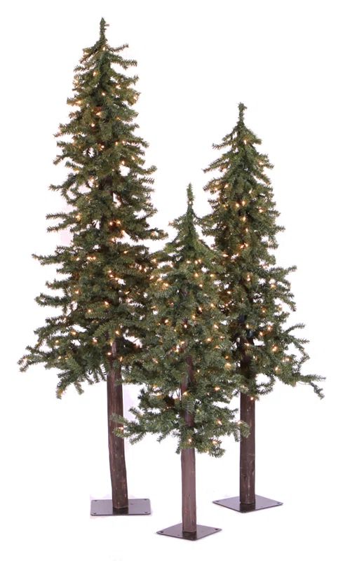 Natural Alpine Green Artificial Christmas Tree with 450 Clear Lights & Stand | Wayfair North America