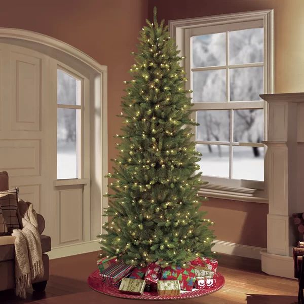 Pre-lit Slim Fraser Green Fir Artificial Christmas Tree with Clear/White Lights | Wayfair North America
