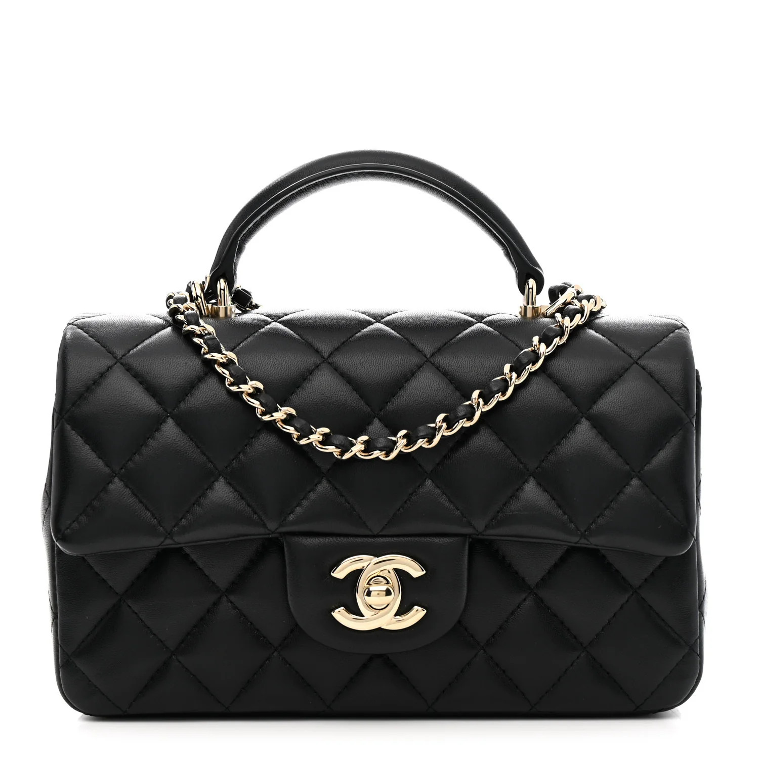 Lambskin Quilted Mini Top Handle Rectangular Flap Black | FASHIONPHILE (US)