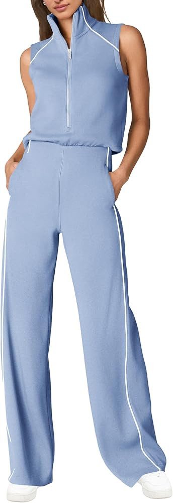 SENSERISE Womens Summer Jumpsuits Dressy Casual Sleeveless Mock Neck Top Wide Leg Pants Romper wi... | Amazon (US)