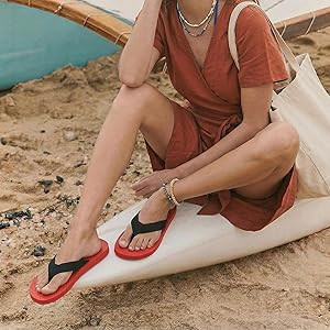 Red Rubber Thong Sandals for Women Beach Flip Flops Casual Comfortable Slip On Flat Sandals Ladie... | Amazon (US)