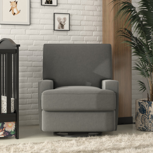 Baby Relax Rylan Swivel Glider Rocker Recliner Chair in Dark Gray Velvet | 100% Polyester | Babylist