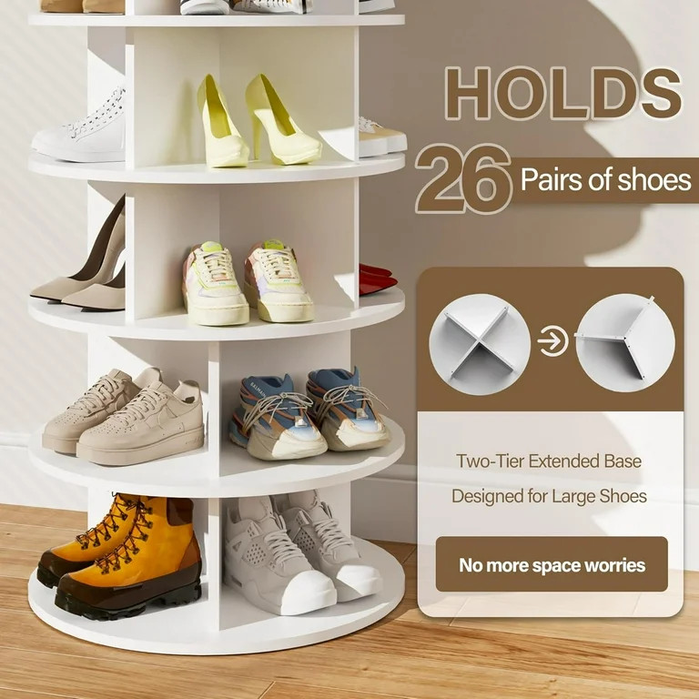 Buballino 7-Tier 360° Rotating Shoe Rack, Free-Standing Organizer, Holds 26 Pairs, Entryway & Mu... | Walmart (US)