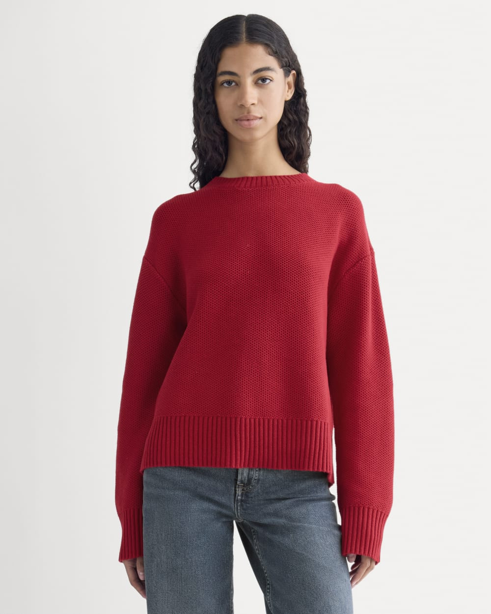 The Cotton Honeycomb Square Crew | Berry Red | Everlane