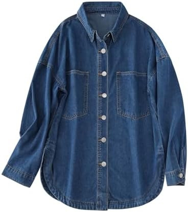 LifeShe Women Denim Shirt Jean Jacket Oversize Button Down Shirt Long Sleeve Jean Tops Trendy Sha... | Amazon (US)