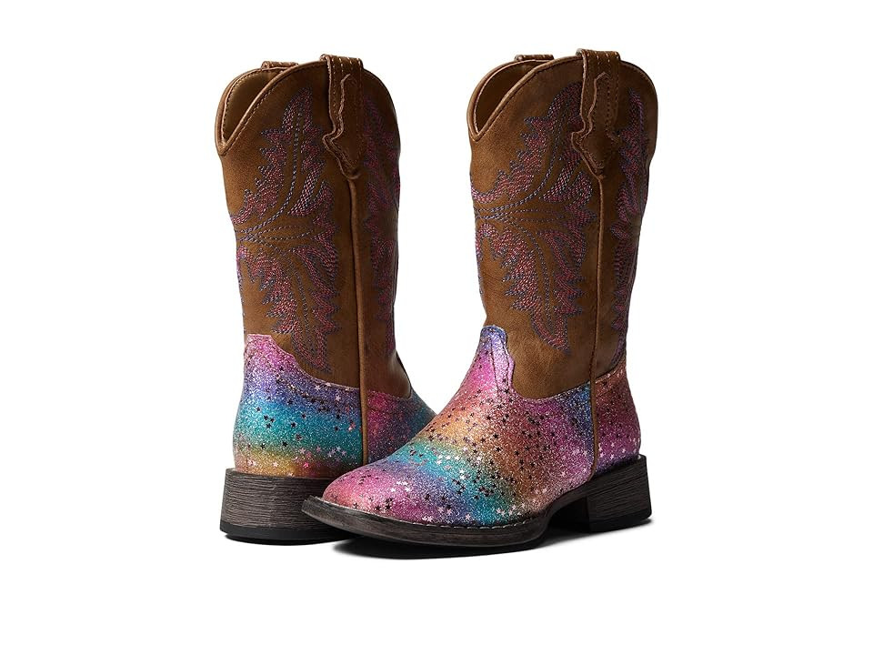 Roper Kids Glitter Rainbow (Toddler/Little Kid) Girl Cowboy Boots Tan : 1 Little Kid M, Manmade | Zappos