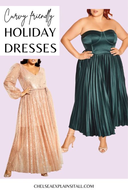 Curvy friendly holiday dresses that are stunning!! Some come in XS-XXXL while others are specifically plus size; made to fit a curvier gal! Linking midi dresses perfect for holiday parties and sparkly numbers for show stopping holiday outfits! Would be perfect for a wedding too! #plus #curvy #holidaydress #holidayparty 

#LTKcurves #LTKHoliday #LTKwedding