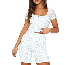 Newbgclo Women Sexy 2 piece outfits Sleeveless Straps Floral Print Cropped Tank Tops High Waist S... | Amazon (US)