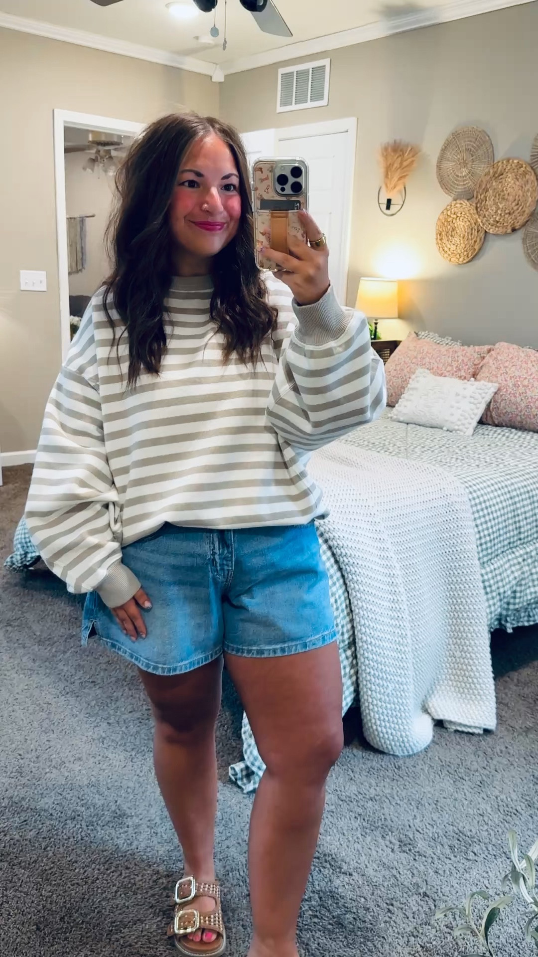 Crew neck & denim shorts kind of days ☀️🤍

sandals: fit true to size // wearing a 5
denim shorts: fit true to size // wearing a 14
crewneck: fits oversized // wearing a medium 

 #LTKootd #LTKMidsize