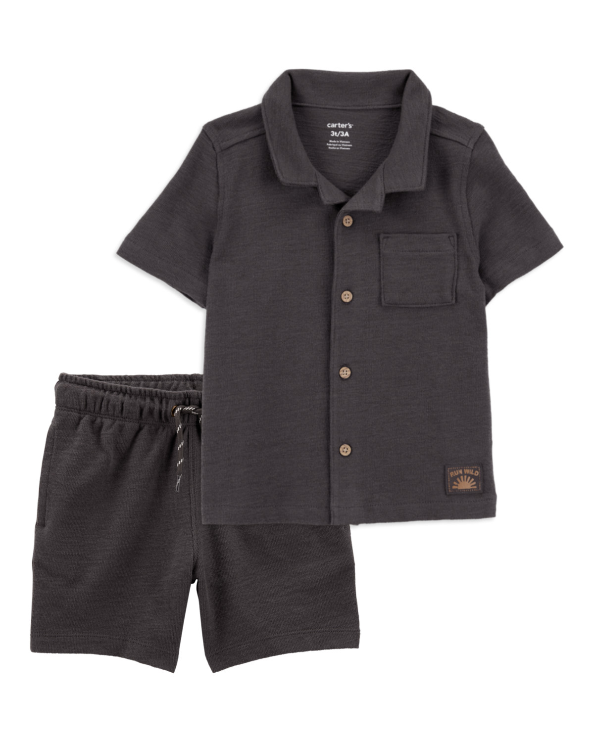 Toddler 2-Piece Textured Button-Down Jacquard Shirt & Shorts Set - Brown/Black | Carter's | Carter's Inc