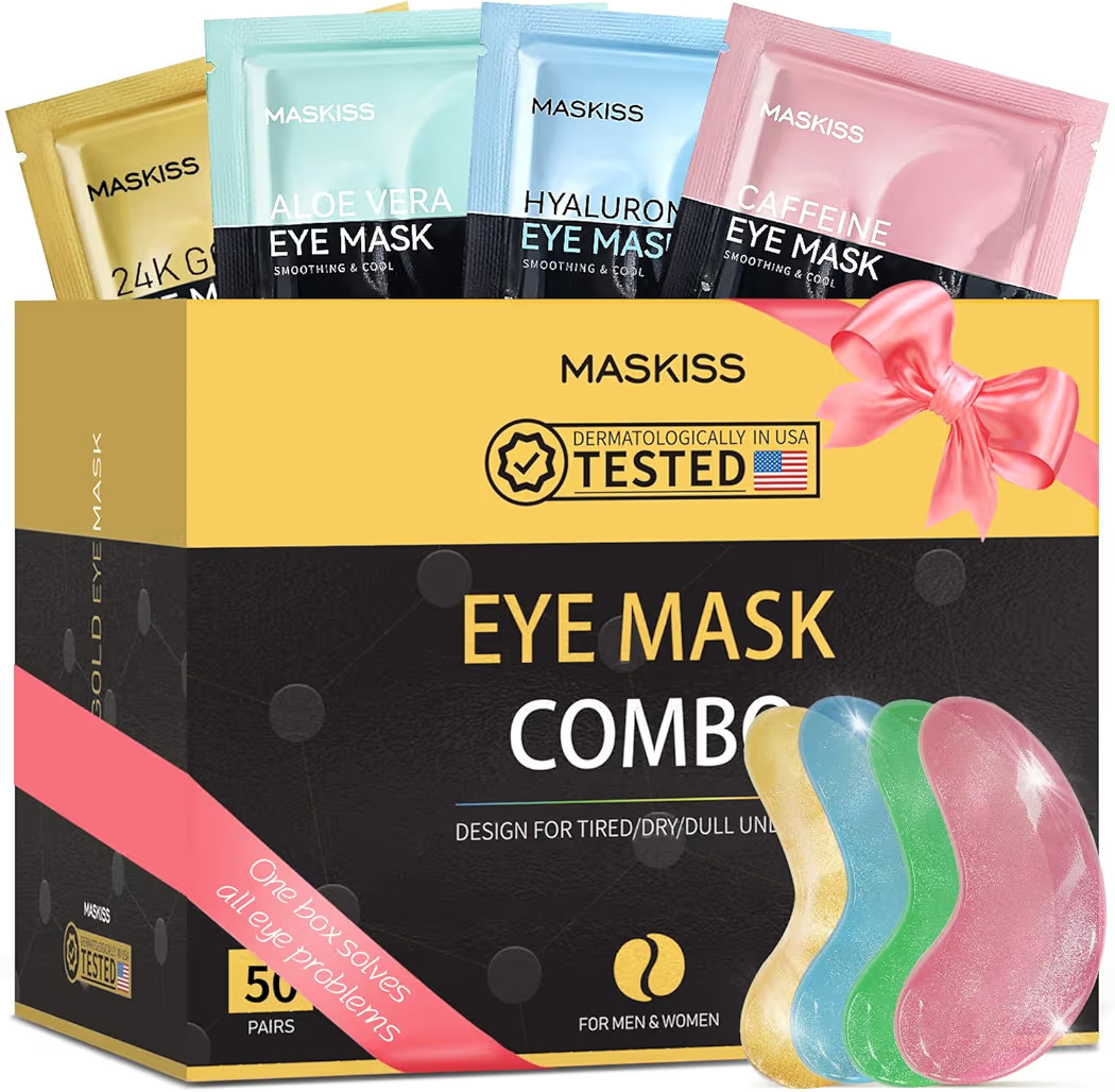 Under Eye Patches(50 Pairs), 24K Gold, Caffeine, Hyaluronic Acid, Aloe Vera Eye Masks for Dark Ci... | Amazon (US)