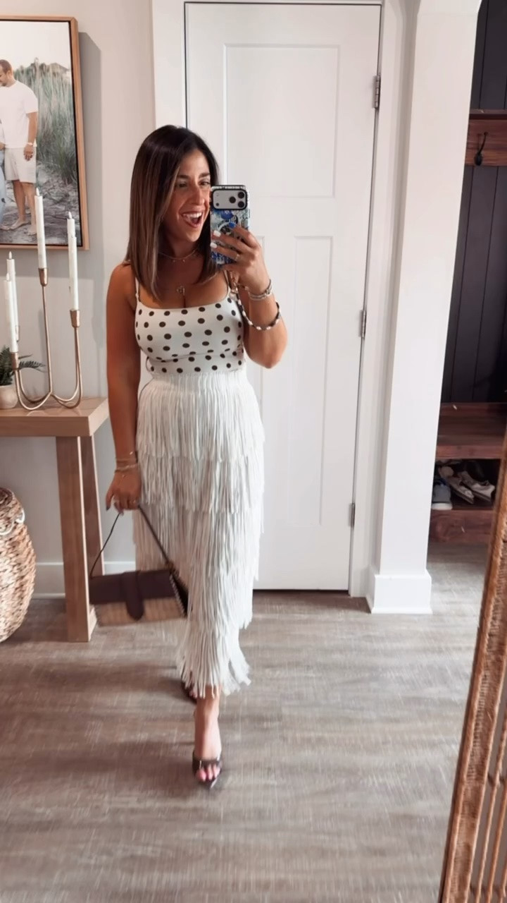 Okay, freaking stop it!!!! I am literally stunned by this Amazon outfit. It’s absolute perfection and so gorgeous. I feel like a model, it’s so flattering and I’m ready for a date night in this. I will share this again, so please be ready to see this multiple times. 
Date night outfit inspo, fringe skirt

#LTKMidsize #LTKPetite #LTKSeasonal