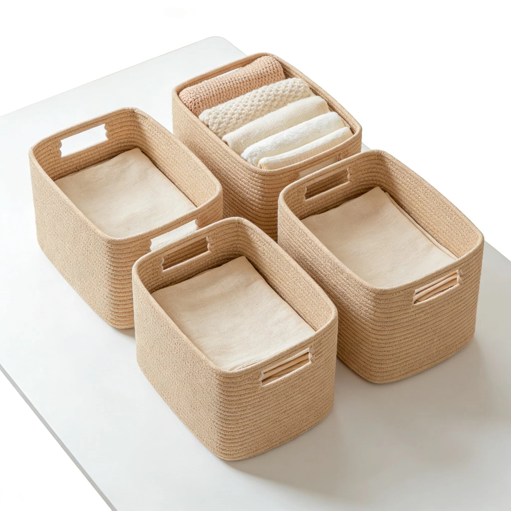 Highland Dunes Woven Storage Baskets 4-Pack With Handles, Foldable Fabric Organizer Bins For Shelves, Closet, And Home Organization, Natural Cotton Material | Wayfair | Wayfair North America