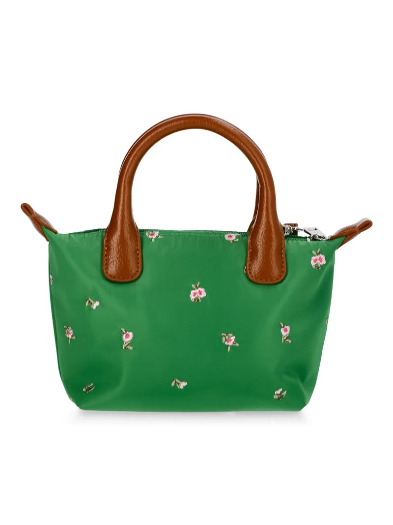 No Boundaries Women's Mini Tote Crossbody Bag, Turf Green with Floral Embroidery | Walmart (US)