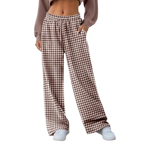 Neer Women's Striped Gingham Pants Cotton Plaid Pajama Lounge Boxer Pants Drawstring Pj Bottoms W... | Amazon (US)