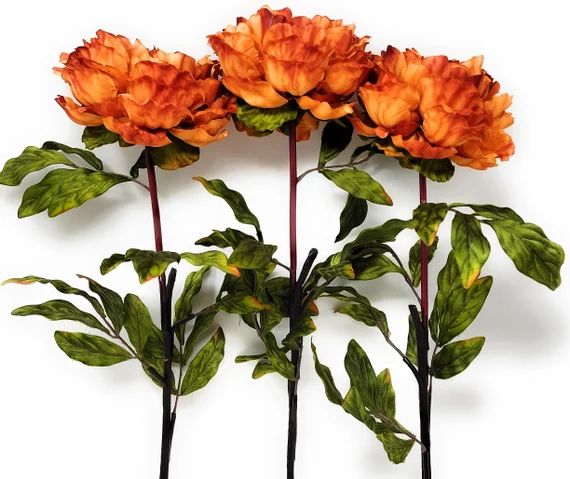 Harvest Orange Peony Artificial 33 Flower Stem Floral - Etsy | Etsy (US)